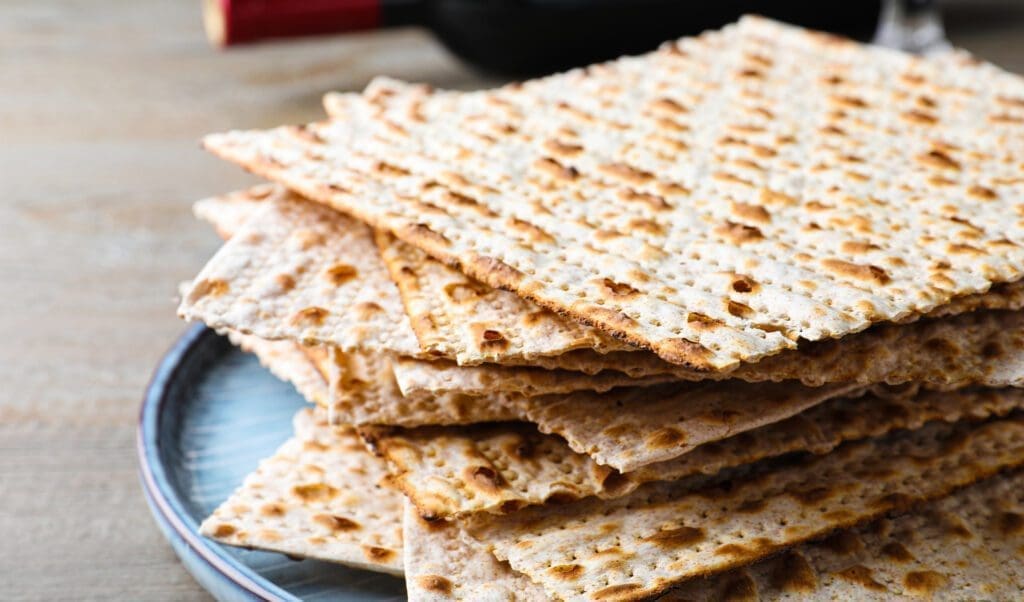 Plate of matzoh on a table