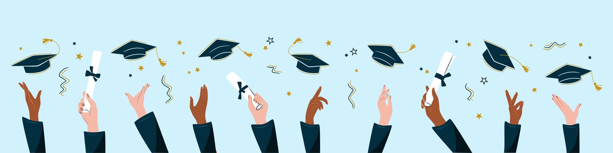 graduation caps and diploma scrolls